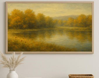 Autumn River Landscape Print – Impressionist Fall Forest, Farmhouse Decor (Digital Download)