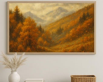 Autumn Mountain Landscape Print – Golden Forest Path (Digital Download)