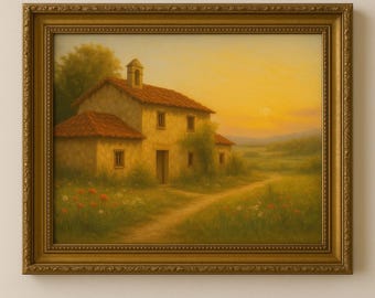Spanish Villa Landscape Print: Moody Impressionist Digital Art (8x10, 11x14, 16x20, 18x24, 24x36 jpg
