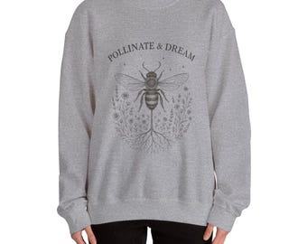 Pollinate & Dream Bee Illustration Sweatshirt | Floral Bee Drawing