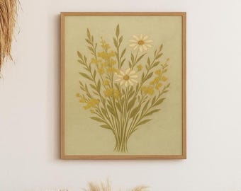 Wildflower Bouquet Art Print: Minimalist Floral Wall Decor (Digital Download 8x10-24x36 jpgs)