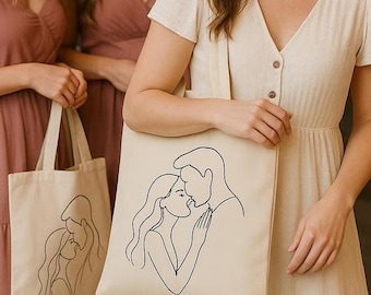 Abstract Couple Line Art Tote Bag, Wedding Gift