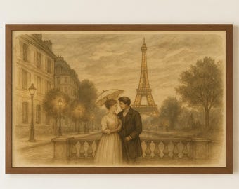 Paris Eiffel Tower Watercolor Print | Romantic Couple Art (Digital Download)