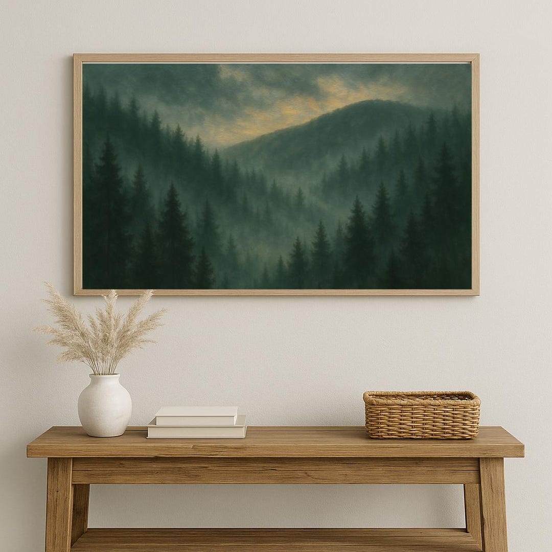 Misty Pine Forest Print – Moody Mountain Landscape Art (digital ...