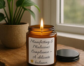 Manifesting and Malicious Compliance Candle Funny Snarky Gift, Sassy Jar Candle for Women, Self Care & Office Desk Decor