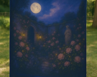 Moonlit Rose Garden Velveteen Plush Blanket | Gothic Moonlight Statue Floral Scene