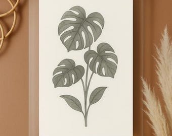 Minimalist Monstera Watercolor Art for Modern Farmhouse & Cottagecore Decor digital download