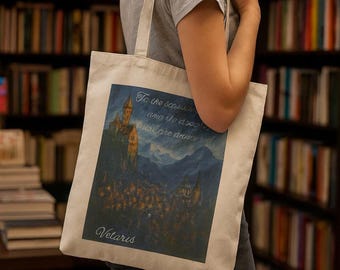 Fantasy-Inspired Booktok Tote Starry Night Cityscape Dreamer Quote Cozy Bookish Decor for Readers Gift