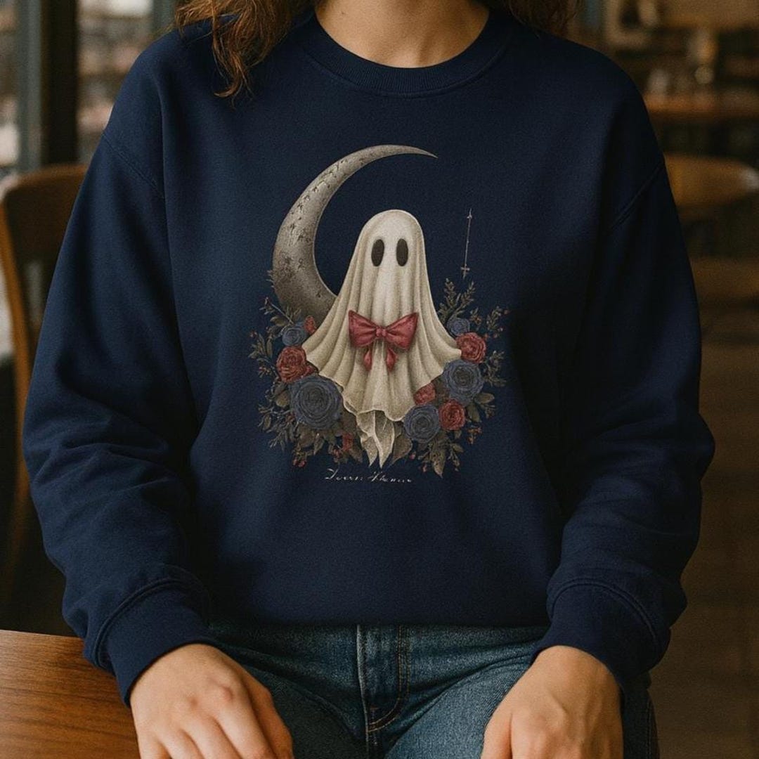Ghostly Floral Long Sleeve Tee: Spooky Halloween Apparel - Etsy
