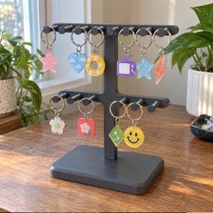 Keychain Display Stand STL Files, 3D Printable T-Bar Rack with 14 Hooks for Vendors