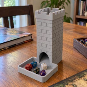 Castle Dice Tower STL File, 3D Printable Tabletop Gaming Dice Roller with Tray