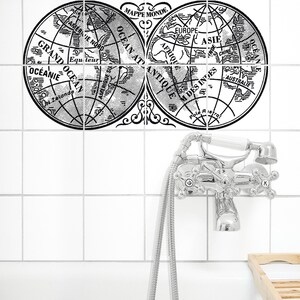 Fliesenaufkleber MAPPEMONDE – Vintage Weltkarte – 8er Set – selbstklebend wasserfest