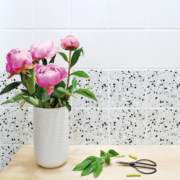 タイルステッカー/タイルタトゥー 壁+床 4枚セット 「TERRAZZO 05」