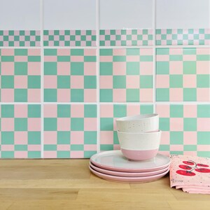 Peel and Stick Tile Border – Set of 12 – Checkerboard Mint Green Pink – Bathroom Kitchen – Dopamine Decor – Made in Germany image 9
