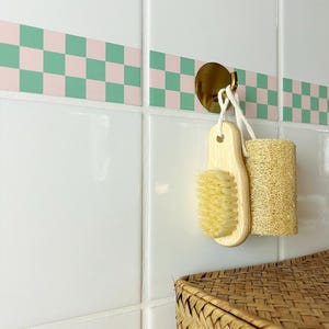 Checkerboard Tile Border – Chess-Border 08 – Set of 12 – Peel & Stick - Waterproof – Bathroom Kitchen – Made in Germany