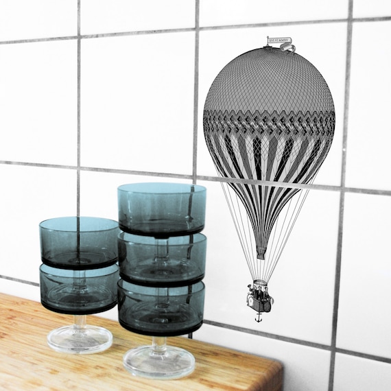 Fliesenaufkleber MONTGOLFIERE – Heißluftballon Vintage – 2er Set – selbstklebend wasserfest – Bad Küche – Hot Air Balloon Tile Stickers