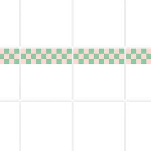 May include: A repeating pattern of alternating pink and green squares. The checkered design is centered horizontally and runs across the top of a grid of white squares. The pattern is a simple, geometric design.