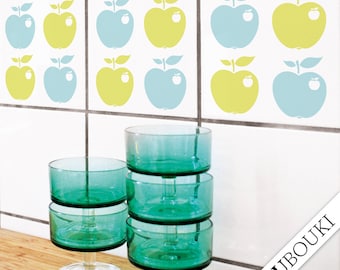 TILE DECAL - set of 4 - "APPLE 4 blau grün"