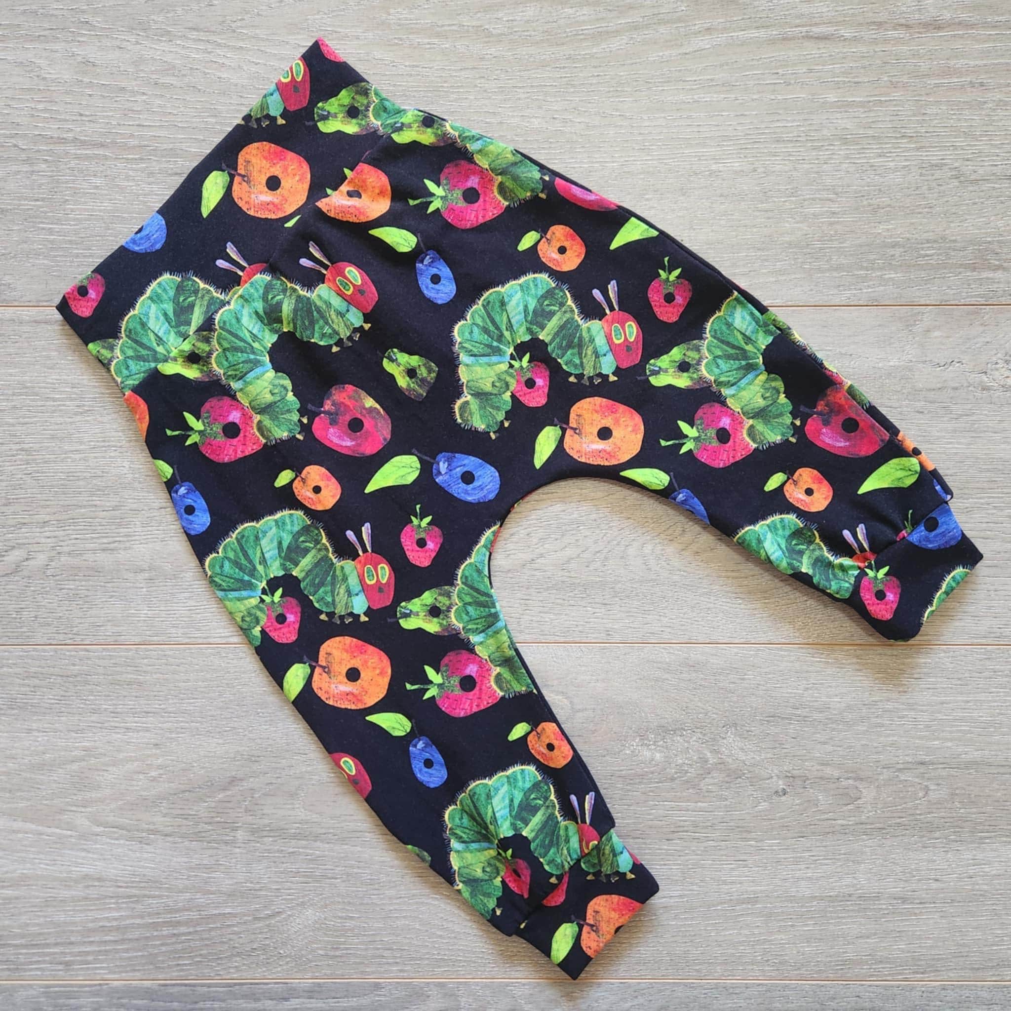 Hungry caterpillar Leggings, baby pants, cuffed pants, long pants, caterpillar trousers, spotted pants, black cotton spandex pants mbjm