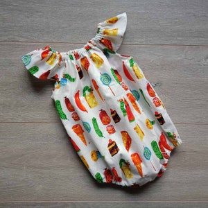 hungry caterpillar dress, colourful Romper, Summer Playsuit, Food Romper, 1st Birthday outfit, Hungry Caterpillar Romper,