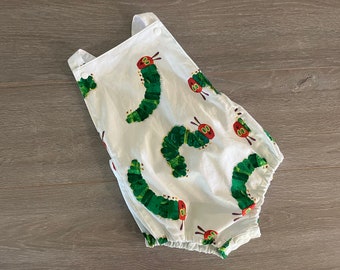 Hungry Caterpillar Romper, Caterpillar Outfit, 1st birthday playsuit, Summer Romper, Overall Romper, Hungry Caterpillar Boys Overalls ,