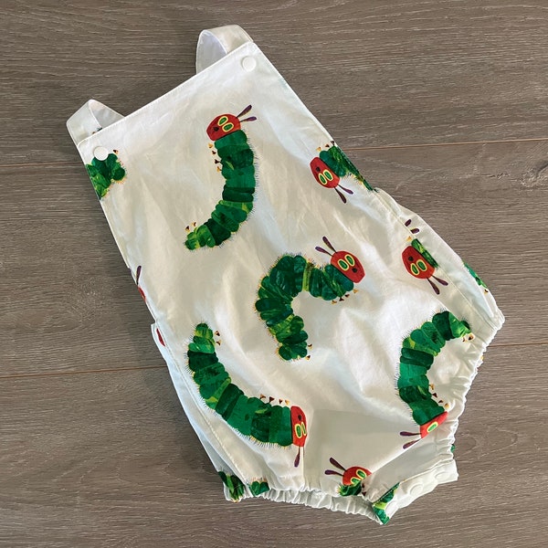Hungry Caterpillar Romper, Caterpillar Outfit, 1st birthday playsuit, Summer Romper, Overall Romper, Hungry Caterpillar Boys Overalls ,