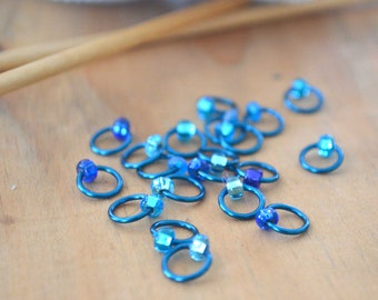 Stitch Markers - Blue Crush - Dangle Free, Snag Free Knitting Stitch Markers - Multiple Sizes Available