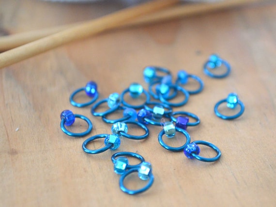 Stitch Markers - Blue Crush - Dangle Free, Snag Free Knitting Stitch Markers - Multiple Sizes Available