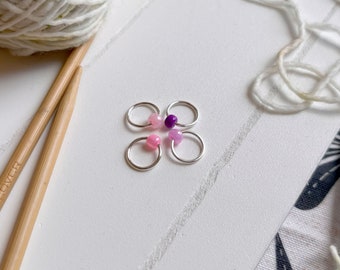 Snag-Free Stitch Markers - Set of 4, Pink Beads, Knitting Notions