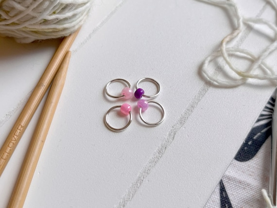 Snag-Free Stitch Markers - Set of 4, Pink Beads, Knitting Notions