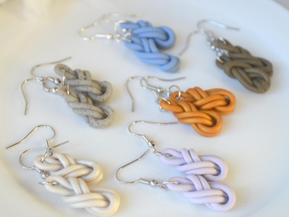 Clay Skein Earrings - Lightweight - Multiple Colors Available - Figure 8 Knot Clay Earrings - Design 0038 - Polymer Clay Earrings
