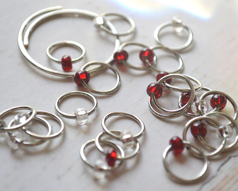 Knitting Stitch Markers Rubies and Diamonds Dangle Free Snag Free Knitting Stitch Markers Small Medium Large Sizes Available image 2