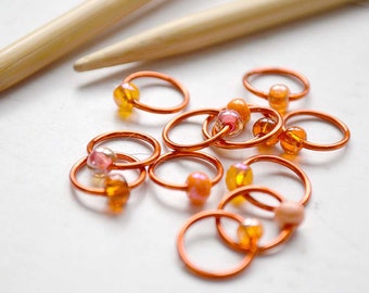 Knitting Stitch Markers / Tangerine Dream / Dangle Free - Snag Free - Knitting Stitch Markers - Small Medium Large Sizes Available