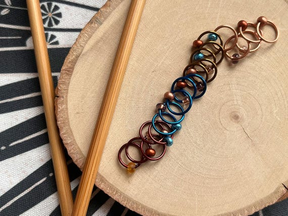 Snag Free Stitch Markers - Rusty Blues - Dangle Free - Small, Medium, Large Sizes Available
