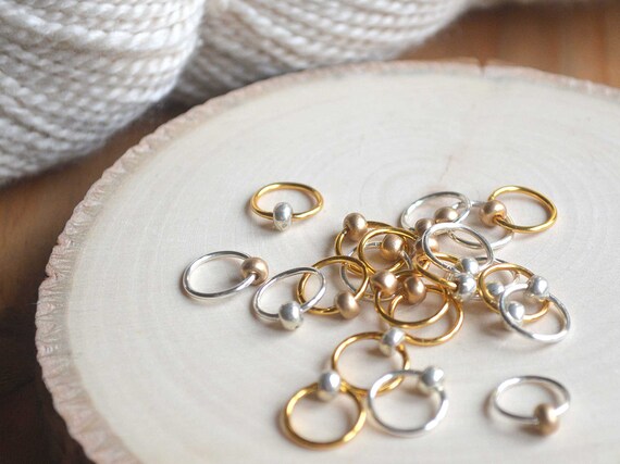Snag Free Stitch Markers - Silver and Gold - Dangle Free - Snag Free Knitting Stitch Markers - Small Medium Large Sizes Available