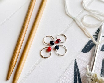 Snag-Free Stitch Markers - Raglan Knitting, Red & Black, Set of 4