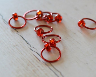 Stitch Markers - POP of Red - Dangle Free, Snag Free Knitting Stitch Markers - Small Medium Large Sizes Available