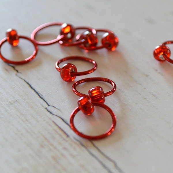 Stitch Markers - POP of Red - Dangle Free, Snag Free Knitting Stitch Markers - Small Medium Large Sizes Available