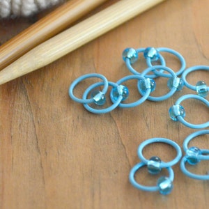 Powder Blue Knitting Stitch Markers: Snag Free Beaded Wire