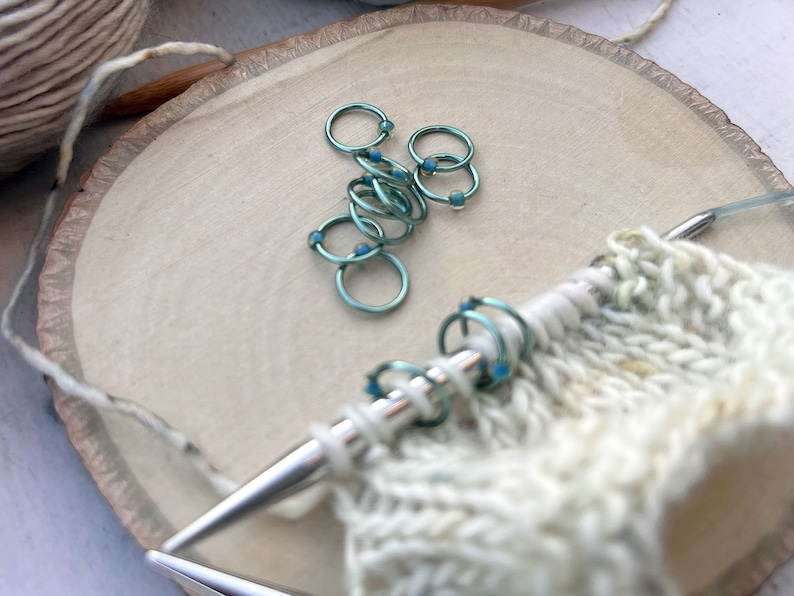 Knitting Stitch Markers Seafoam Dangle Free, Snag Free Knitting Stitch Markers Multiple Sizes Available image 1
