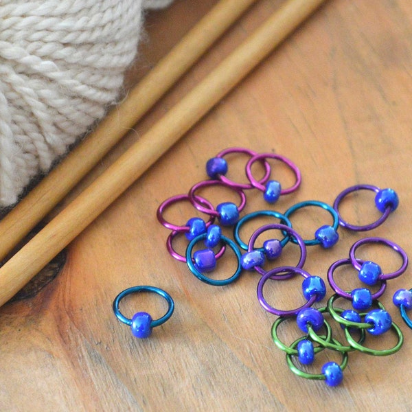 Snag Free Stitch Markers - Pretty as a Peacock - Dangle Free - Snag Free Knitting Stitch Markers - Small Medium Large Sizes Available