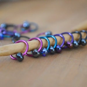 Snag Free Stitch Markers &quot;Dusk&quot; Dangle Free - Snag Free Knitting Stitch Markers - Small Medium Large Sizes Available