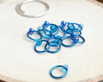 Knitting Stitch Markers - Aqua Luster - Dangle Free - Snag Free Knitting Stitch Markers - Small Medium Large Sizes Available