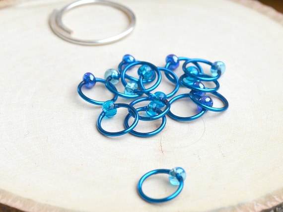 Knitting Stitch Markers - Aqua Luster - Dangle Free - Snag Free Knitting Stitch Markers - Small Medium Large Sizes Available
