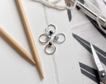 Mini Snag-Free Stitch Markers - Raglan Knitting, Shades of Gray - Set of 4