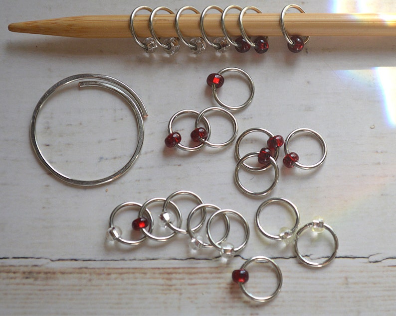 Knitting Stitch Markers Rubies and Diamonds Dangle Free Snag Free Knitting Stitch Markers Small Medium Large Sizes Available image 3