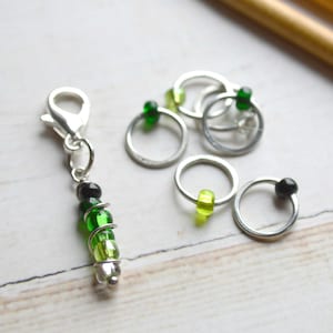 Green Ombre Stitch Markers for Knitting: Silver Rings, Made to Order