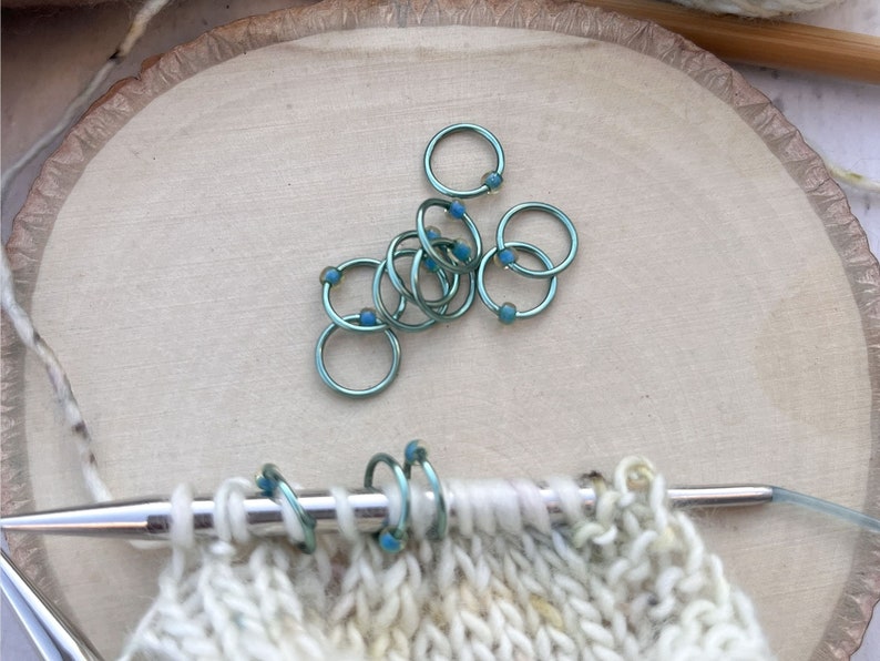 Knitting Stitch Markers Seafoam Dangle Free, Snag Free Knitting Stitch Markers Multiple Sizes Available image 4