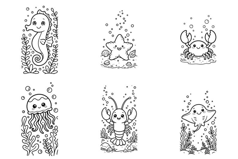 Ocean Animals Coloring Pages Printable Bundle, 15 Sea Creature Coloring