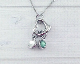 Mommy heart necklace with crystal dangles
